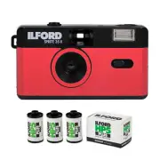 Ilford Sprite 35 II Reusable Reloadable 35mm Analog Red and Black Camera Bundle