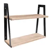 2 Tier Bookshelf Black Wall Shelf - 2 Wooden Industrial Floating Shelves for ...