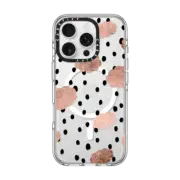 iPhone 16 Pro Clear Case MagSafe Compatible Modern rose gold clouds black hand drawn rain polka dots pattern by Girly Trend
