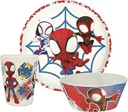 Zak Designs Marvel Spider-Man Dinnerware Set for Kids Includes 8" Plate, 6" Bowl, and 10oz Tumbler, Durable and Sustainable Melamine Bamboo Material (3-Piece Set, Spidey and His Amazing Friends)