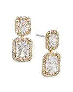 Nadri Emerald Cut Halo Drop Earrings in 18K Gold Plated or Rhodium Plated