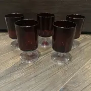 Vintage Luminarc Arcoroc Cavalier Ruby Red Glasses 4” Wine Cordial Set Of 5!