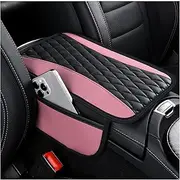 IHOTDER Patchwork Leather Center Console Covers for Cars,Upgraded Arm Rest Cover for Car with Side Storage Pocket for Car Seat Organizer,Middle Console Cover Stylish Car Decoration (Pink)