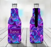 Peacock Feathers Personalised Stubby Holder Zip Up Bottle Cooler Collapsible