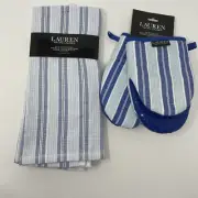 Lauren Ralph Lauren Oven Glove Mini Mitts & Kitchen Towels Blue White Stripe