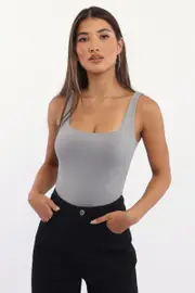 Grey Bodysuit Sleeveless Double Layered Supersoft - Size 16XL, Women's Bodysuit