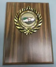TRACK trophy plaque walnut finish board 6" x 8" running shoe
