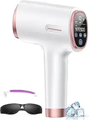 Finequin Laser Hair Removal for Women & Men, 45°F Ice-Cooling Contact, Safe & Virtually Painless Alternative to Salon IPL Hair Removal Device, Long-Lasting Hair Removal from Home, with Razor & Glasses