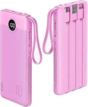 Portable Charger Power Bank 10000mAh,VRURC Slim Battery Pack, LED Display 5 Output 2 Input, Built-in Micro & USB C Cables Cell Phone Charger Compatible with iPhone,Samsung,Android Phones-Purple