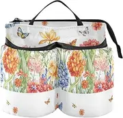 Drink Holder Suitcase Adjustable Florals Hyacinths Carnation Butterflies Attachment Cup Holder Two Cup Holder for Travelers Flight Attendants