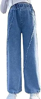 [iEFiEL] Girls Jeans Elastic Waist Denim Pants for Kids Wide Leg Ripped Jeans Casual Skinny Pants Baggy Trousers Bootcut