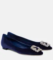 [Manolo Blahnik] Manolo Blahnik Hangisi embellished velvet ballet flats AU 6 blue