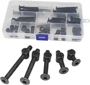 cSeao M6 x 20mm/30mm/40mm/50mm/60mm Baby Bed Crib Screws Hardware Kit, 25-Set Black Socket Cap Screws Barrel Nuts Assortment Kit for Chairs Cot Bed Crib Furnitures