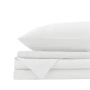 Royal Comfort Vintage Washed 100% Cotton Sheet Set Fitted Flat Sheet Pillowcases - Queen - White