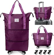 [ranslen] Travel Bag With Wheels,Expandable And Foldable Luggage Bag, Fuchsia, Large, Travel Bag With Wheels