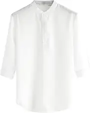 [Generic] Men's Leisure Versatile T-Shirt Pure Color Stand Up Collar Doors in The Middle Sleeve Tops Mens Button V Neckline Shirt Five Sleeved T Shirt for Men