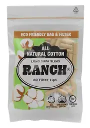 Ranch Long Supa Slim All Natural Cotton Cigarette Filters, 80 Filter Tip Bag