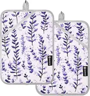 Large Pot Holder Heat Resistant Watercolor Purple Flowers Potholder with Pockets Hot Pads Oven Mitts 2 Pack
