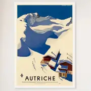 Galrie Austria Autriche Vintage Ski Poster -Retro Art from the Mid-20th Century Artwork, White Frame, A2 42 x 60cm (16 x 24inch)