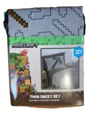 Minecraft Twin Sheet Set Flat Sheet Fitted Sheet 1 Pillow Case Pickaxe NEW