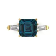 3Ct Asscher Cut Natural London Blue Topaz Solid 14K/18K Gold Engagement Ring