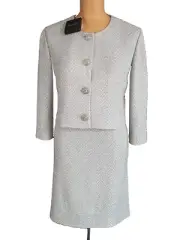 NWT ST. JOHN Sparkle Silver Chevron Knit Blazer Jacket Skirt Suit sz 6 $2090