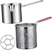 Gatuida 1Set Stainless Steel Frying Pot with Frying Basket Lightweight Deep Fryer for Home Kitchen for Cooking Chips Vegetables and Meats