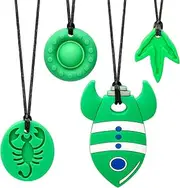 MR.TIMELAG Chew Necklaces for Adults and Babies - Rocket Scorpion 4 Piece Set, BPA-Free Silicone Sensory Chew Necklaces for Anxiety Relief, Easy to Hold, with Massage Blocks to Relieve Teething Pain