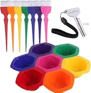 Small Hair Coloring Dye Mixing Tint Bowls and Brush Kit - Set of 7 Different Rainbow Color