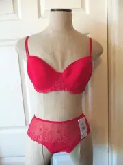 Simone Perele DELICE Ruby Red Nylon 3D Spacer Contour UW Bra 32C & Boyshort XS