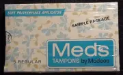 1960's Meds Regular Tampons Sealed Sample Box Of 5 - Vintage Feminine Hygiene!