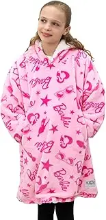 [Character World] Hugzee Oversized Wearable Hooded Fleece | Super Warm and Cosy Sherpa Lined, Barbie Design | Perfect For Kids Aged 7-12 Years, One Size Suggested Height 75cm+ | Pink, Pink, m