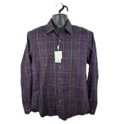 NWT Bugatchi Uomo Multicolor Plaid Subtle Paisley Print Dress Shirt Medium