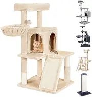 BEASTIE Cat Tree 100cm Multi-Level Cat Tower with Scratching Posts, Sisal-Covered Cat Scratcher Tower with Plush Perch, Cat Condo Play House Wood Furniture for Kittens Climbing and Rest(Beige)