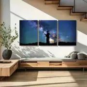 3pcs Starry Night Sky with Silhouette Swordsman Wall Art Canvas Framed 50x70cm