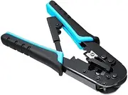 Crimping Tool, Multifunctional Ratchet Net Cable Pliers with Cutting Stripping for RJ12 RJ45, Compact Portable Carbon Steel Crimper for Network Cable Repair