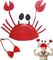 FUIPVGI 2-Piece Crab Costume Set Including Adjustable Crab Hat with Red Bow Tie, Funny Hat Animal Costume for Halloween, Christmas Costume Accessories for Children, Men, Women (Red)