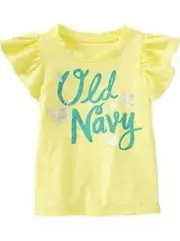 OLD NAVY Baby Girl's Flutter Sleeve Slub Knit Graphic Logo Top Choose Size/Color