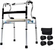 Walker,Walking Frame Walker Folding Lightweight Aluminium Adjustable Height Rollator for Elderly Seniors Mobility Aid with Seat Little Surprise