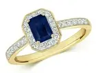 Real Sapphire and Diamond Ring 9ct Yellow Gold Octagon Cluster Size J-Q