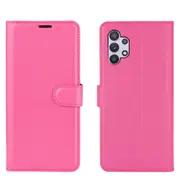 For Samsung Galaxy A32 5G Lychee Folio Protective Case, Kickstand, Wallet, Rose Red