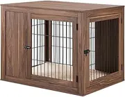 Indoor Furniture Dog Crate,Double Door Wooden Dog Crate，Multifunctional Dog Crate,Medium Dog Crate，Double door magnetic angle and external lock,With Cosy Cushions，Suitable For Indoor(Walnut - Large)