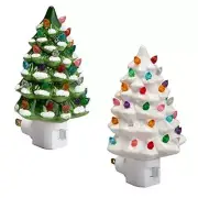 Fox Valley Traders Green and White Ceramic Tree Night Lights Set of 2