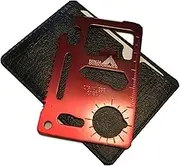 Ninja Outdoorsman 11 in 1 Stainless Steel Credit Card Pocket Sized Survival Multi-Functional Gadget Tool - Great Gift or Stocking Stuffer for Camping, Hiking or Emergency (Single, Red)