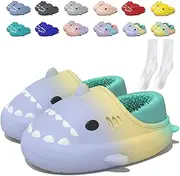 [Jfxgjuv] Sharklas Originales Kids Polares, Shark Slides Winter Cute Plush Animal Shark Slippers Fuzzy Warm Soft No-Slip House Shoes for Women Men Kids