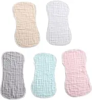 SHOWERORO Baby Burp Cloths 5pcs White Muslin Wraps Absorbent Baby Towels for Feeding Soft Shoulder Pads