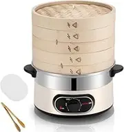 Electric Food Steamer, 12L Intelligent Vegetable Steamer,1500W Multi-Steam Cooking Pan with 2-Tier Steamer, 60 Min Timer Auto Shut-Off for Cooking Vegetable
