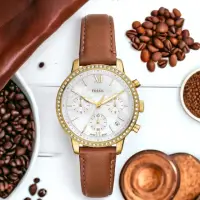 在飛比找momo購物網優惠-【FOSSIL】Neutra 珍珠母貝 棕色皮革手錶 女錶 