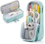 iSuperb 2 Layer Standing Pencil Case Cell Phone Support Stand Up Fold Down 3C Bag Double Pen Holder with Zipper, Office School Desk Stationery Organizer Slide Stand Pencil Bag, Green, studies