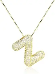 [Your Always Charm] Bubble Letter Necklace Gold Balloon Initial Necklaces Dainty Gold Plated Chain Pendant Alphabet Necklaces Puffy Letter Charm Necklace Teen Girl Gifts Trendy Stuff